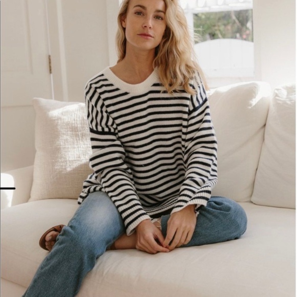 JENNI KAYNE Striped Cashmere Boyfriend Sweater size small